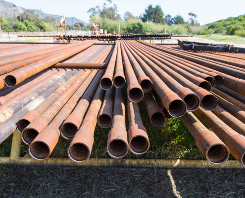 Front view of many drill pipes