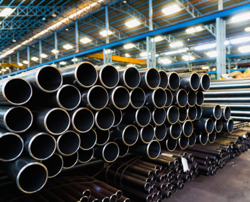 Large stack of steel pipes