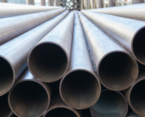 Front view of a stack of steel pipes