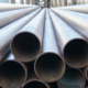 Front view of a stack of steel pipes