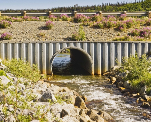 Creek and culvert along the Alaska highway in Yukon, Canada