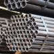 Steel pipes bundled on racks