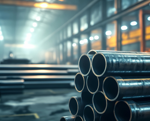 Steel pipes stacked on top of each other
