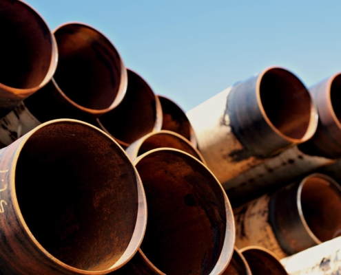 Steel pipes stacked ontop of eachother